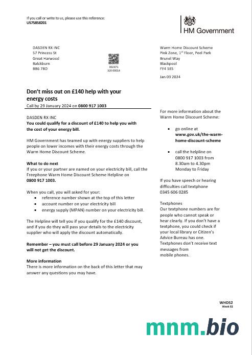 Wielka Brytania HM Government Warm Home Energy rachunek za usługi komunalne szablon w formacie Word i PDF